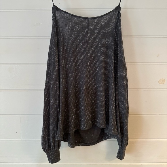 Free People Metallic Shimmer Draped Cowl Neck Long Sleeve Boho Oversized Top S - Picture 10 of 12